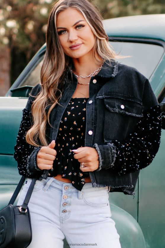 slip dine bekymringer pailletærmet denimjakke NanaMacs XJPBDL3775 sort