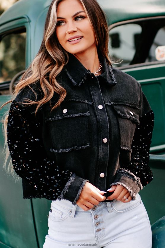slip dine bekymringer pailletærmet denimjakke NanaMacs XJPBDL3775 sort