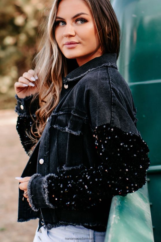 slip dine bekymringer pailletærmet denimjakke NanaMacs XJPBDL3775 sort