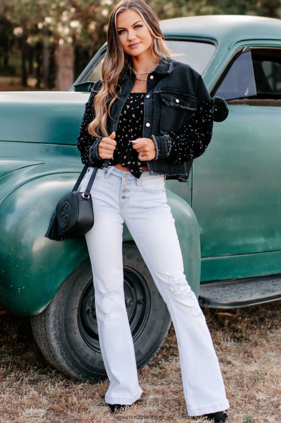 slip dine bekymringer pailletærmet denimjakke NanaMacs XJPBDL3775 sort