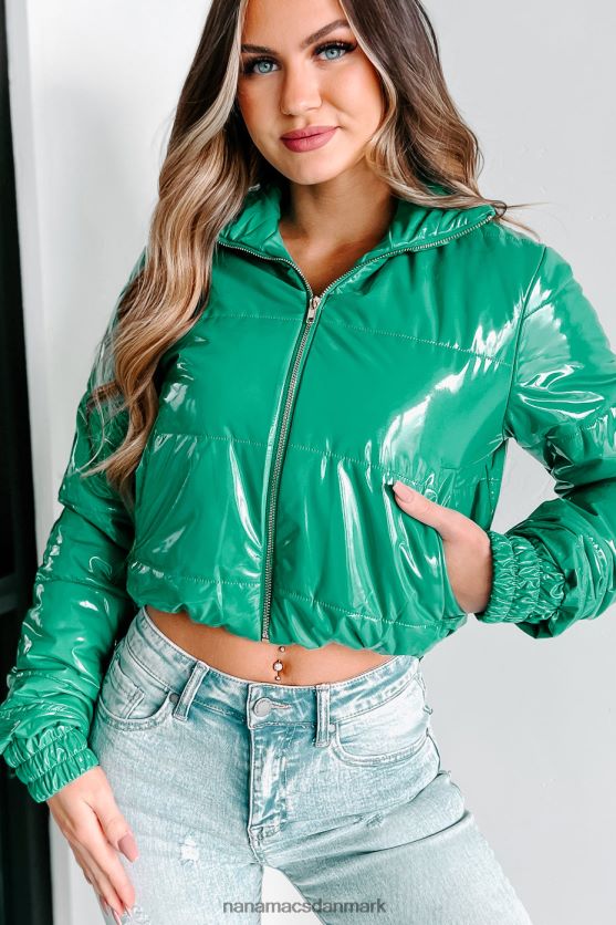 storbygader pufferjakke i patentlæder NanaMacs XJPBDL3799 kelly grøn