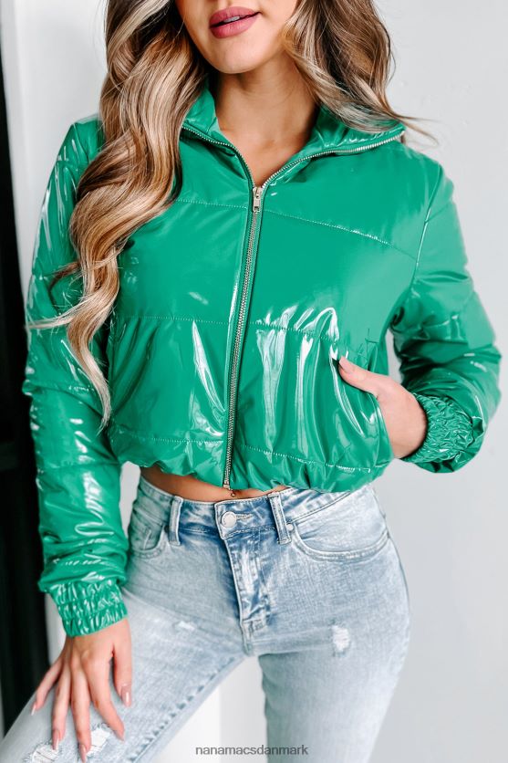 storbygader pufferjakke i patentlæder NanaMacs XJPBDL3799 kelly grøn