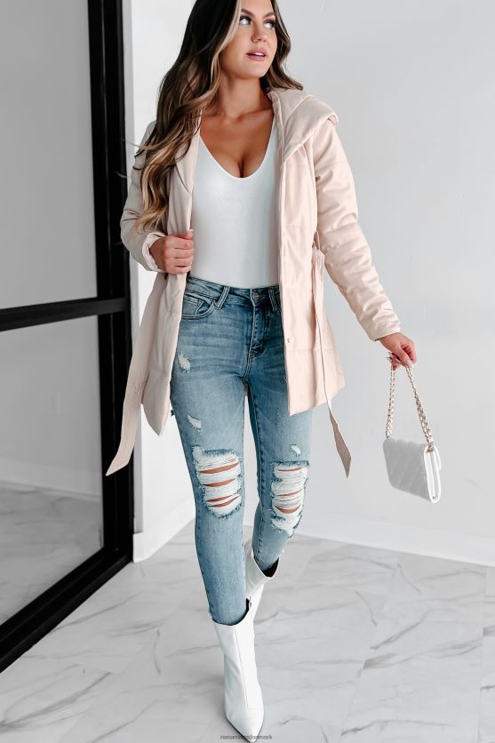 vinterjakke i imiteret læder med hætte NanaMacs XJPBDL3797 beige