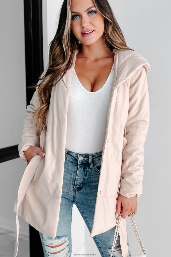 vinterjakke i imiteret læder med hætte NanaMacs XJPBDL3797 beige