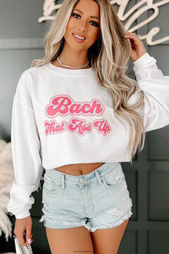 bach den røv op med ledning, grafisk crewneck NanaMacs XJPBDL1029 hvid/pink