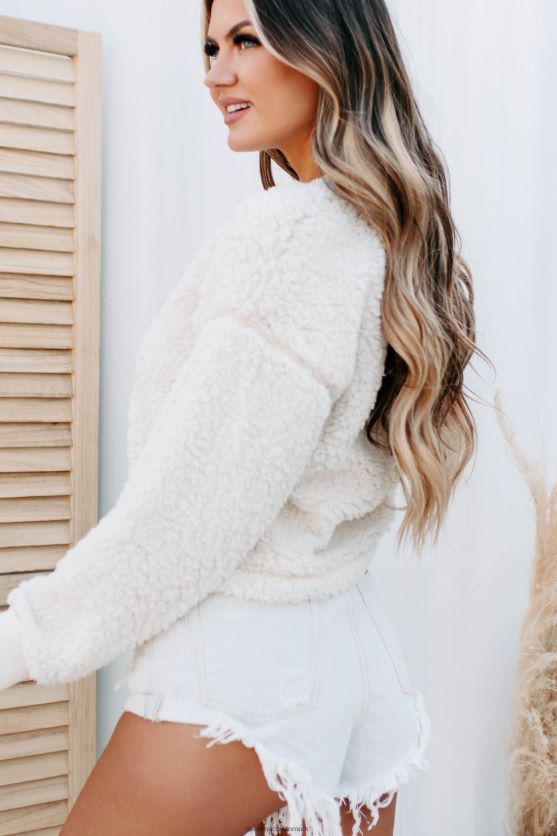 bedst i basic sherpa sweatshirt med rund hals NanaMacs XJPBDL1737 fløde