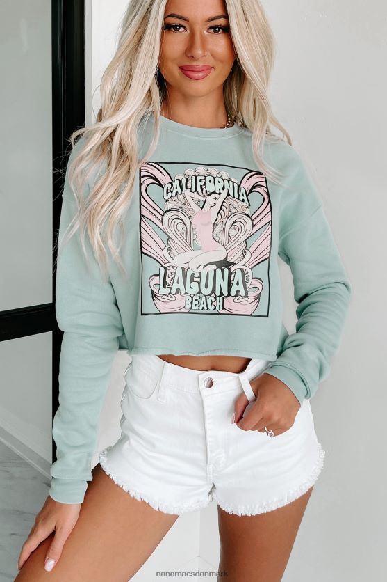 california laguna beach beskåret grafisk crewneck med rå søm NanaMacs XJPBDL996 støvet blå