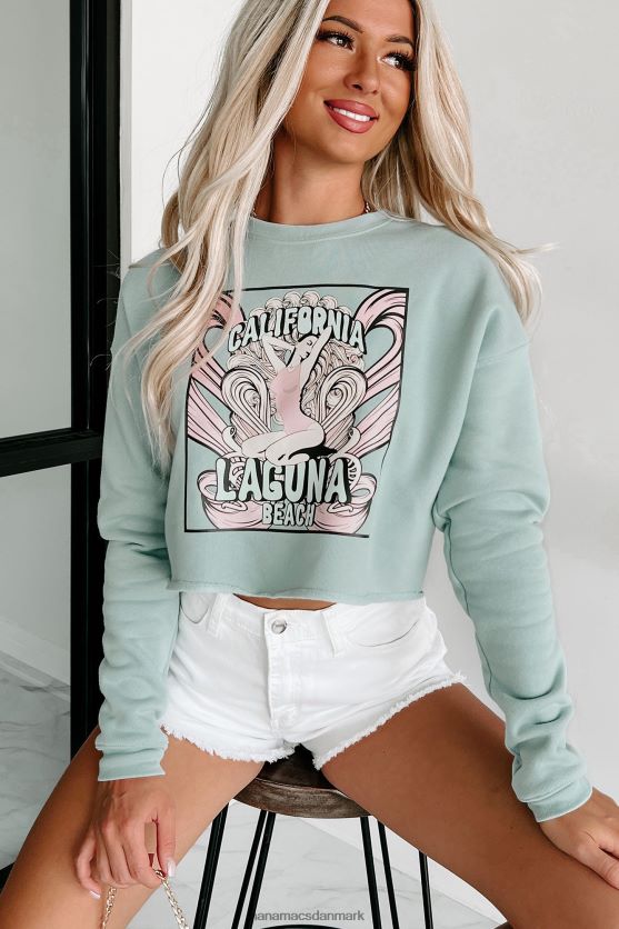 california laguna beach beskåret grafisk crewneck med rå søm NanaMacs XJPBDL996 støvet blå