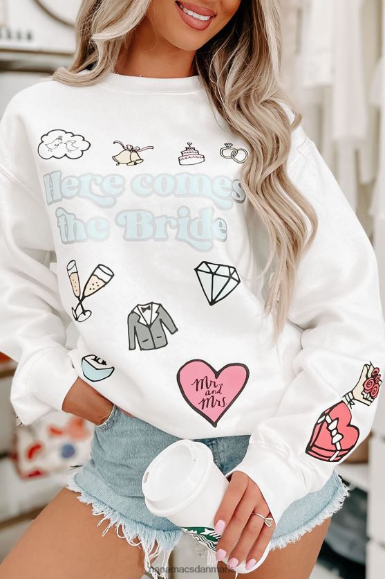 her kommer bruden metallic grafisk crewneck NanaMacs XJPBDL3586 hvid
