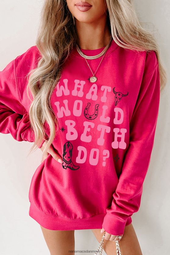 hvad ville beth gøre grafisk crewneck NanaMacs XJPBDL1027 hot pink/lys pink