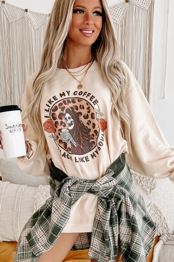 kaffe sort som min sjæl corded grafisk crewneck NanaMacs XJPBDL1054 naturlig