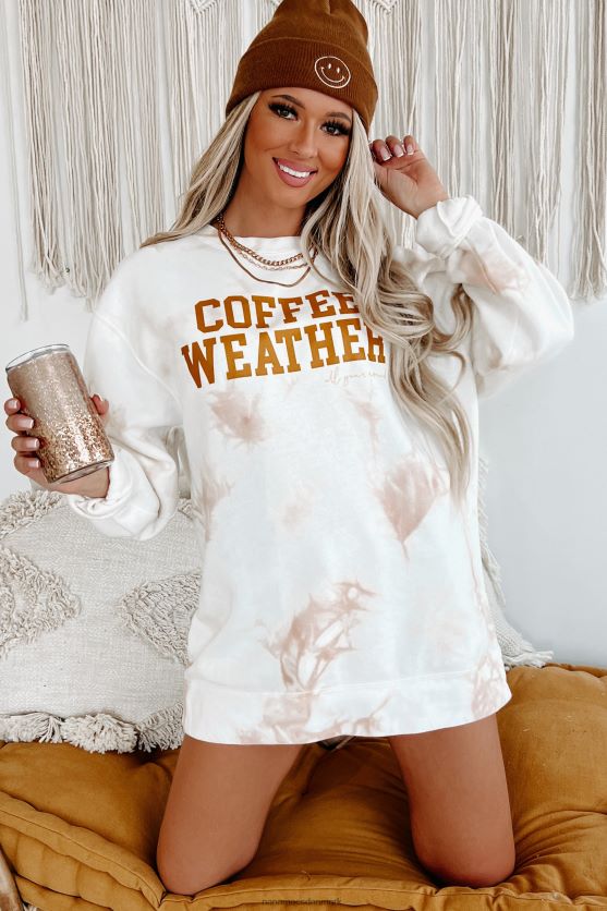 kaffe vejr tie-dye grafisk crewneck NanaMacs XJPBDL1051 tie-dye støvet pink