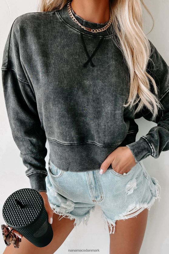 mineral wash cropped sweatshirt med pullover NanaMacs XJPBDL770 sort