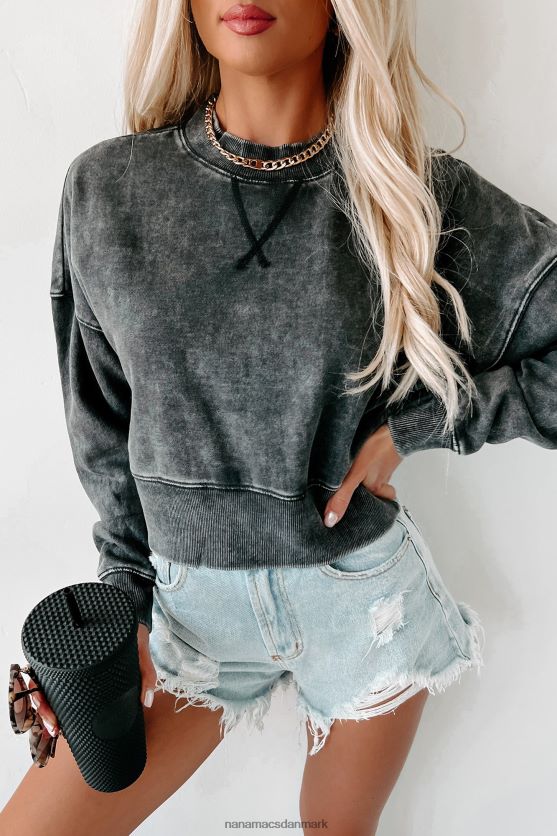 mineral wash cropped sweatshirt med pullover NanaMacs XJPBDL770 sort