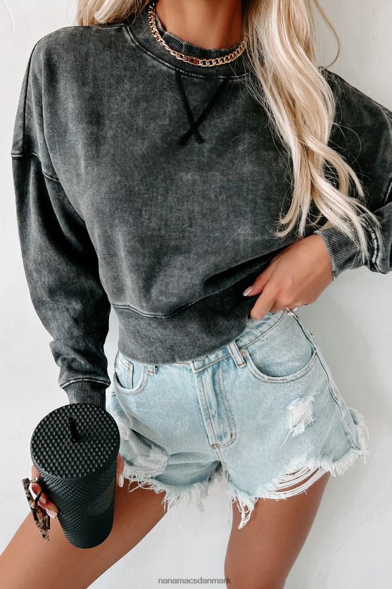 mineral wash cropped sweatshirt med pullover NanaMacs XJPBDL770 sort