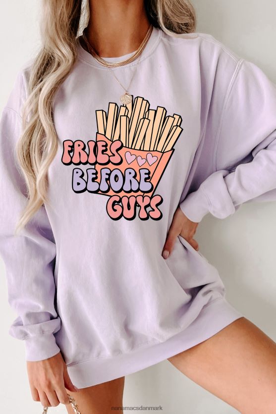 retro \"fries before guys\" grafisk crewneck NanaMacs XJPBDL1038 orkidé