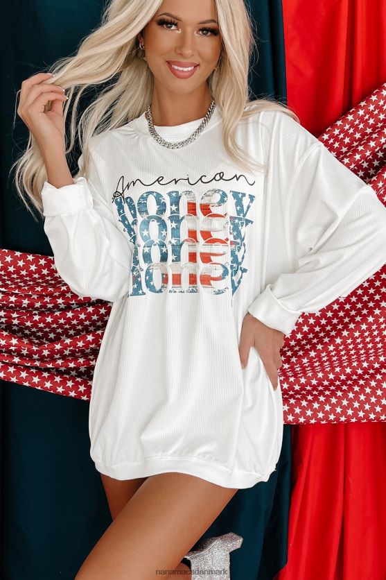 sød amerikansk honning med ledning med grafisk crewneck NanaMacs XJPBDL807 elfenben