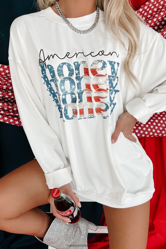 sød amerikansk honning med ledning med grafisk crewneck NanaMacs XJPBDL807 elfenben