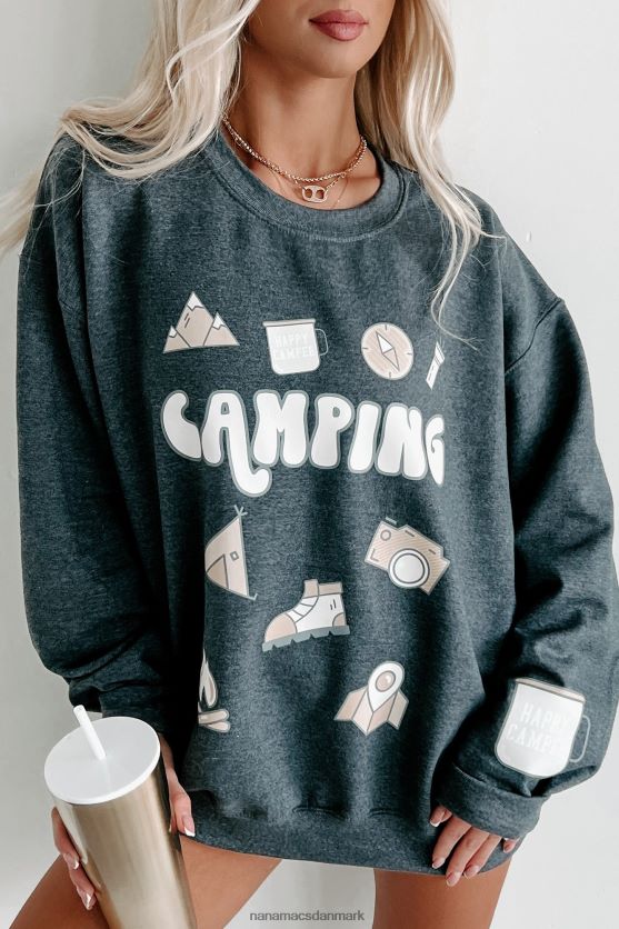 sikke en "happy camper" grafisk crewneck NanaMacs XJPBDL1010 lyng mørkegrå