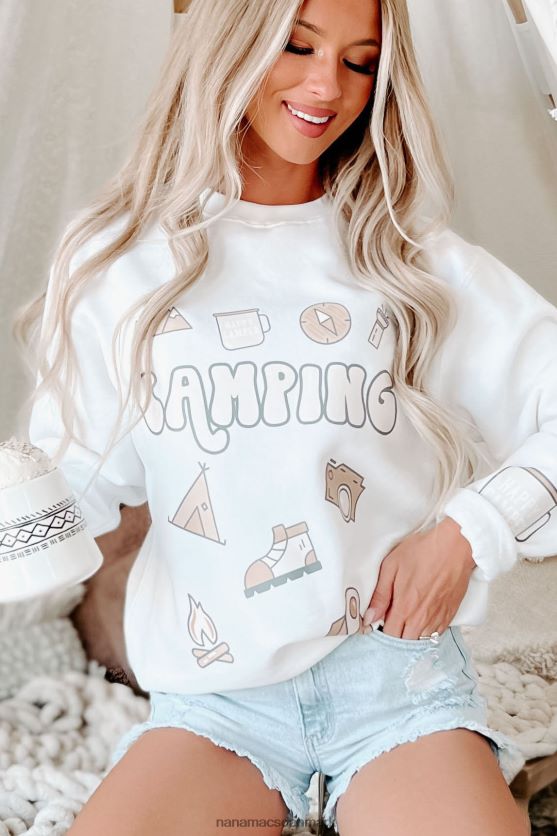 sikke en "happy camper" grafisk crewneck NanaMacs XJPBDL1069 hvid