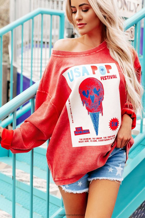 usa popfestival med ledning med grafisk crewneck NanaMacs XJPBDL1013 rød