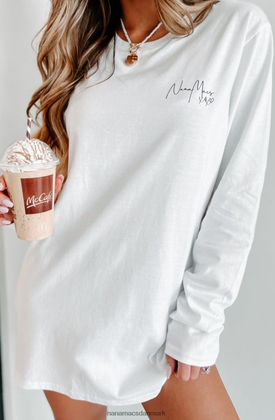 xoxo grafisk langærmet NanaMacs XJPBDL1065 hvid/sort tekst-venstre bryst