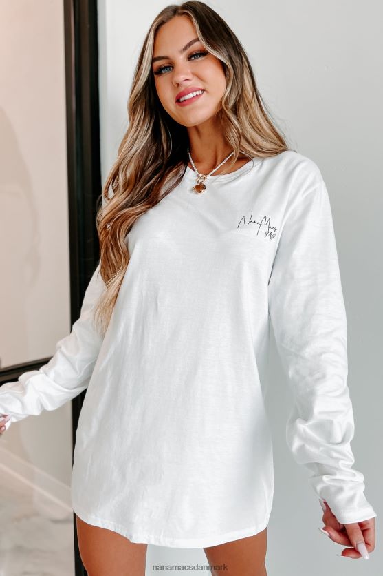 xoxo grafisk langærmet NanaMacs XJPBDL1065 hvid/sort tekst-venstre bryst