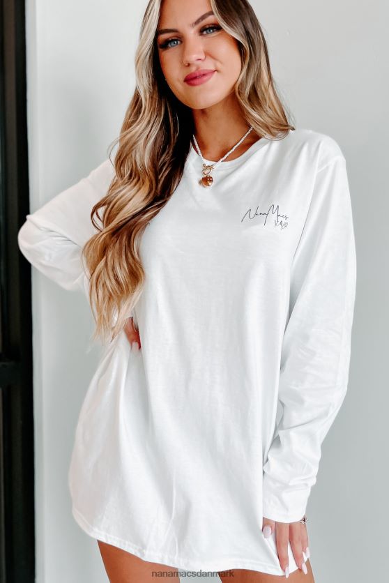 xoxo grafisk langærmet NanaMacs XJPBDL1065 hvid/sort tekst-venstre bryst