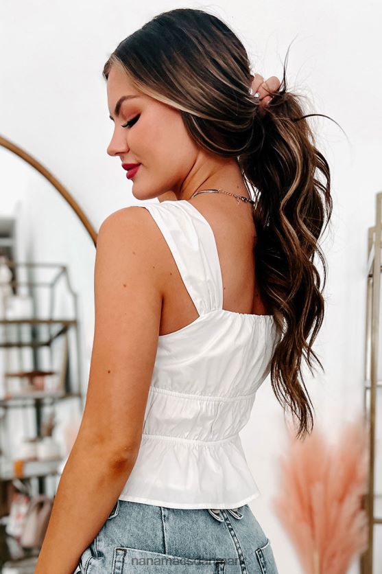 glad for mig selv ruched bomulds tanktop NanaMacs XJPBDL1693 hvid