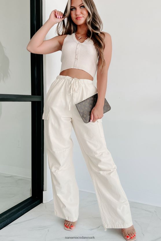 ikke bare et smukt ansigt, knap-front strik afgrødetank NanaMacs XJPBDL509 fløde