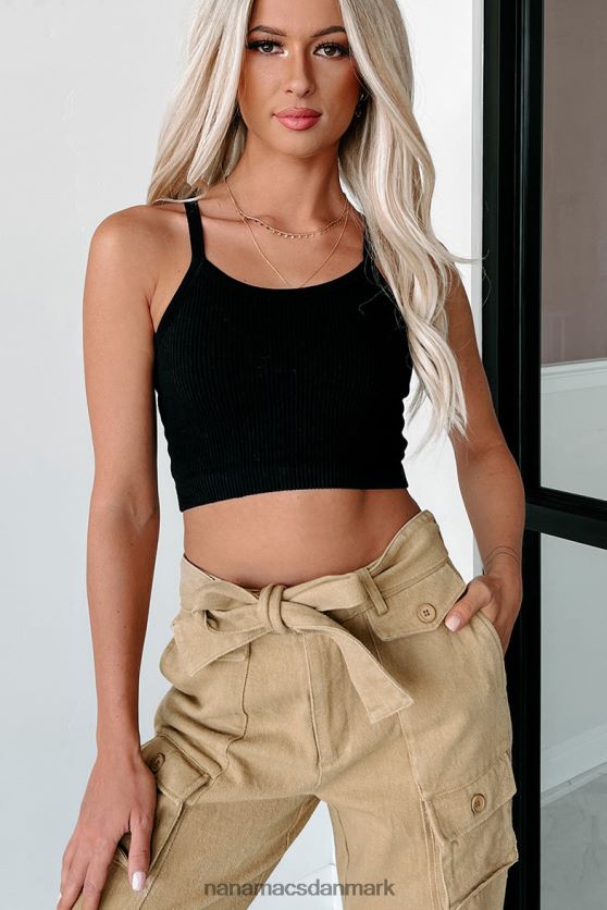 loyal over for en fejlfri sømløs ribbet afgrødetank NanaMacs XJPBDL520 sort