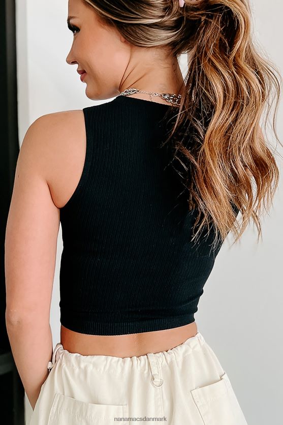 rejst på løfter sømløs ribbet afgrødetank NanaMacs XJPBDL512 sort