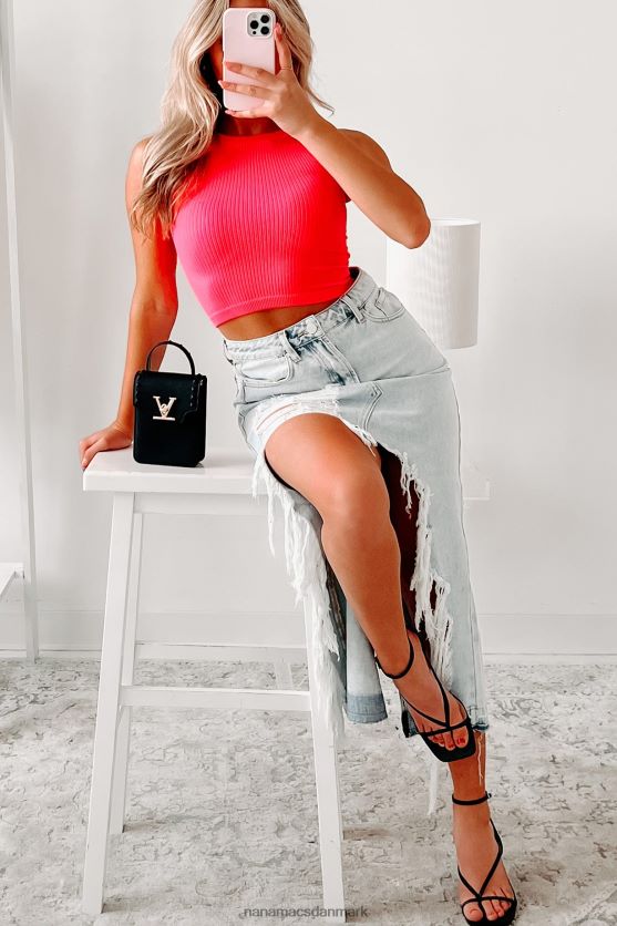 rejst på løfter sømløs ribbet afgrødetank NanaMacs XJPBDL530 neon fuchsia