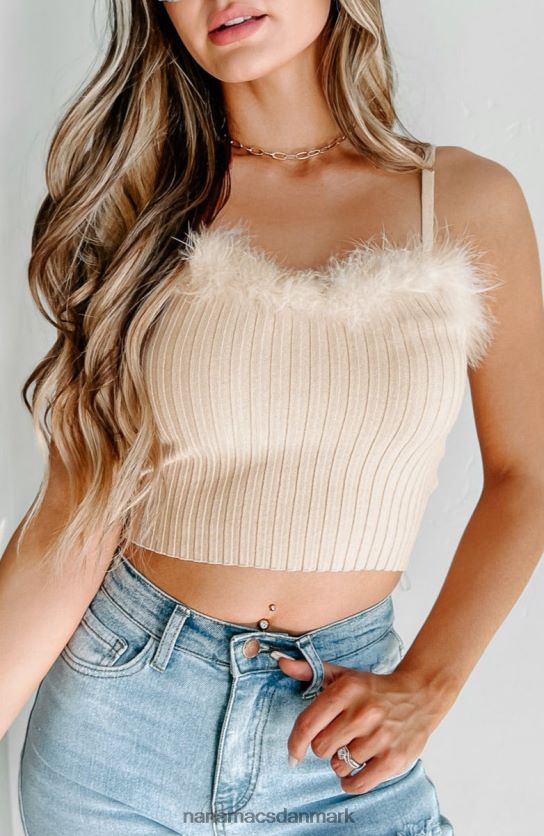 uden grund fjertrimmet sweater strik tank top NanaMacs XJPBDL186 fløde