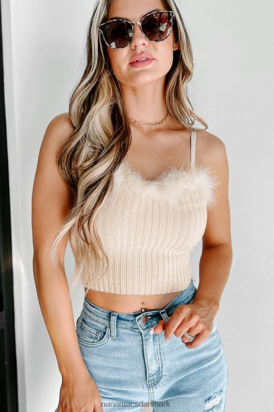uden grund fjertrimmet sweater strik tank top NanaMacs XJPBDL186 fløde