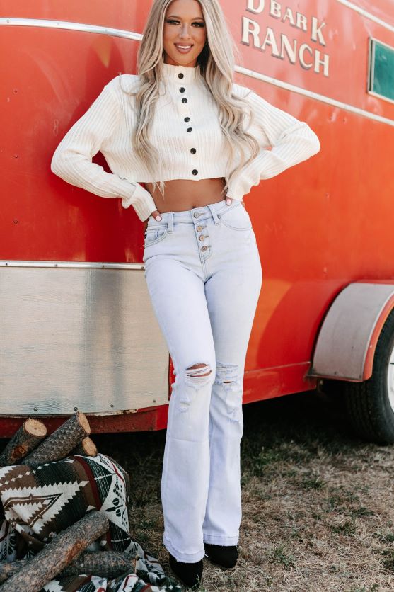 beskåret sweater med knapper af ester NanaMacs XJPBDL1314 flødeskum