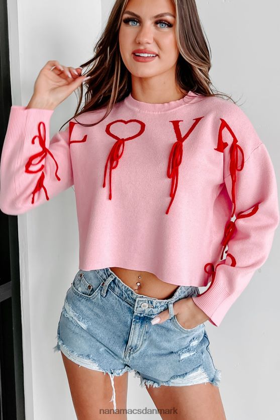 dramatisk kærlighed grafisk crop sweater NanaMacs XJPBDL1230 lyserød/rød