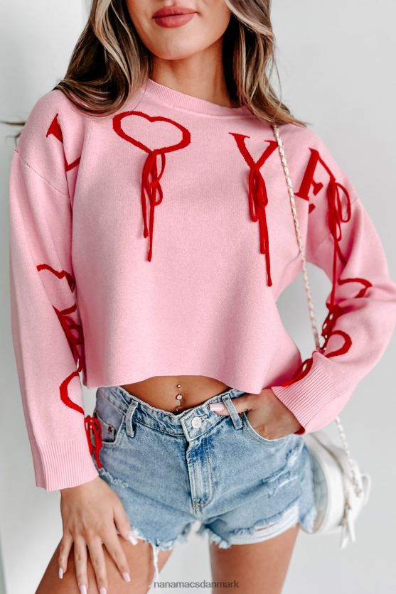 dramatisk kærlighed grafisk crop sweater NanaMacs XJPBDL1230 lyserød/rød