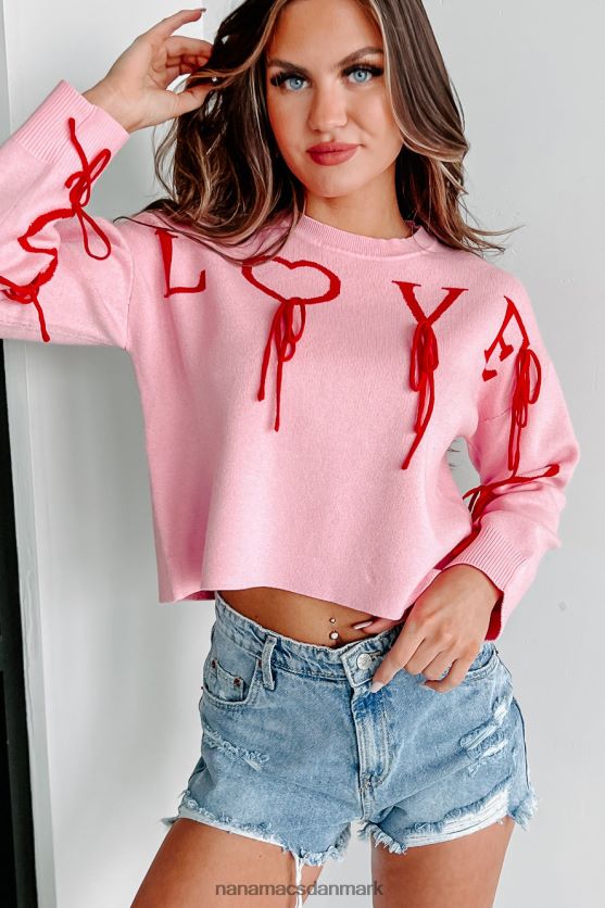 dramatisk kærlighed grafisk crop sweater NanaMacs XJPBDL1230 lyserød/rød