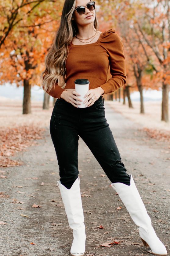 efterårs æstetisk trøjetop med firkantet hals NanaMacs XJPBDL1734 rust