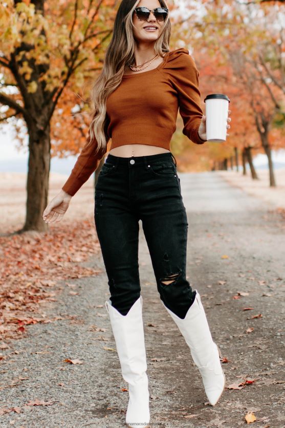 efterårs æstetisk trøjetop med firkantet hals NanaMacs XJPBDL1734 rust