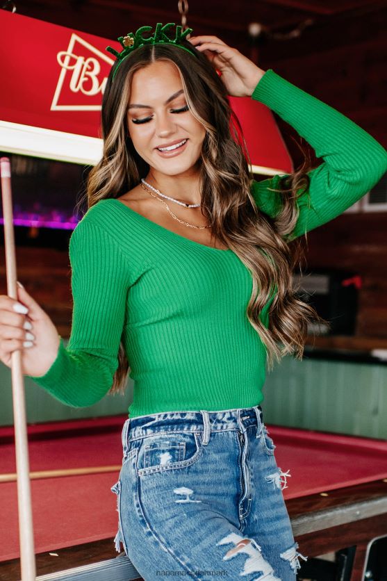 en date med skæbne rib v-hals sweater NanaMacs XJPBDL1716 grøn