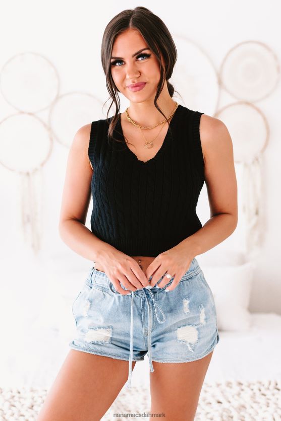 intellektuelle sysler kabel strik beskåret sweater vest NanaMacs XJPBDL3836 sort