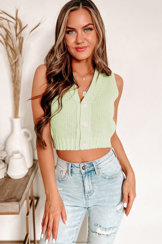 investeret i dig perle knap cropped sweater vest NanaMacs XJPBDL1743 pastelgrøn