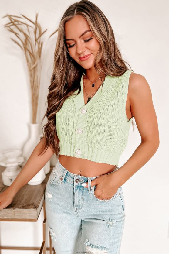 investeret i dig perle knap cropped sweater vest NanaMacs XJPBDL1743 pastelgrøn